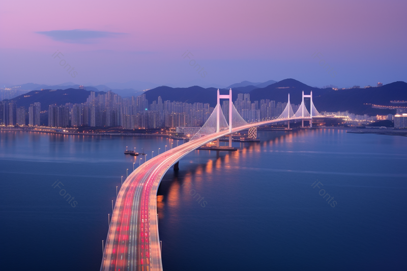 城市夜景长曝光跨海大桥摄影素材,高清,摄影图,摄影图片,图片大全,摄影图免费下载